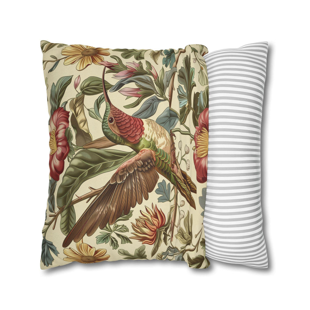 Vintage  Style William Morris Hummingbird Botanical Pillow Cover: Traditional Floral Bird Cushion Home Accent