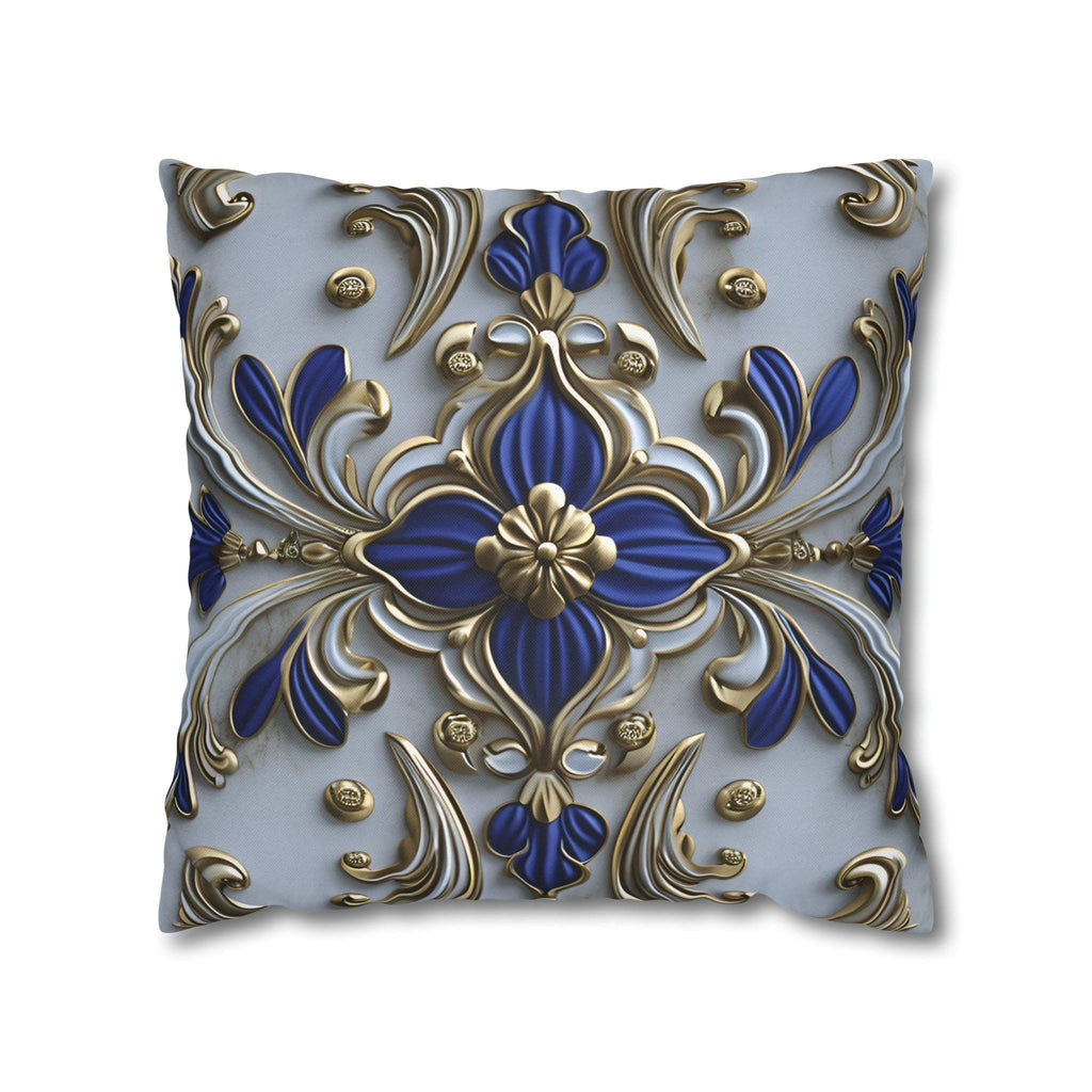 Baroque Floral Throw Pillow Cover: Cobalt Blue & Gold Accent