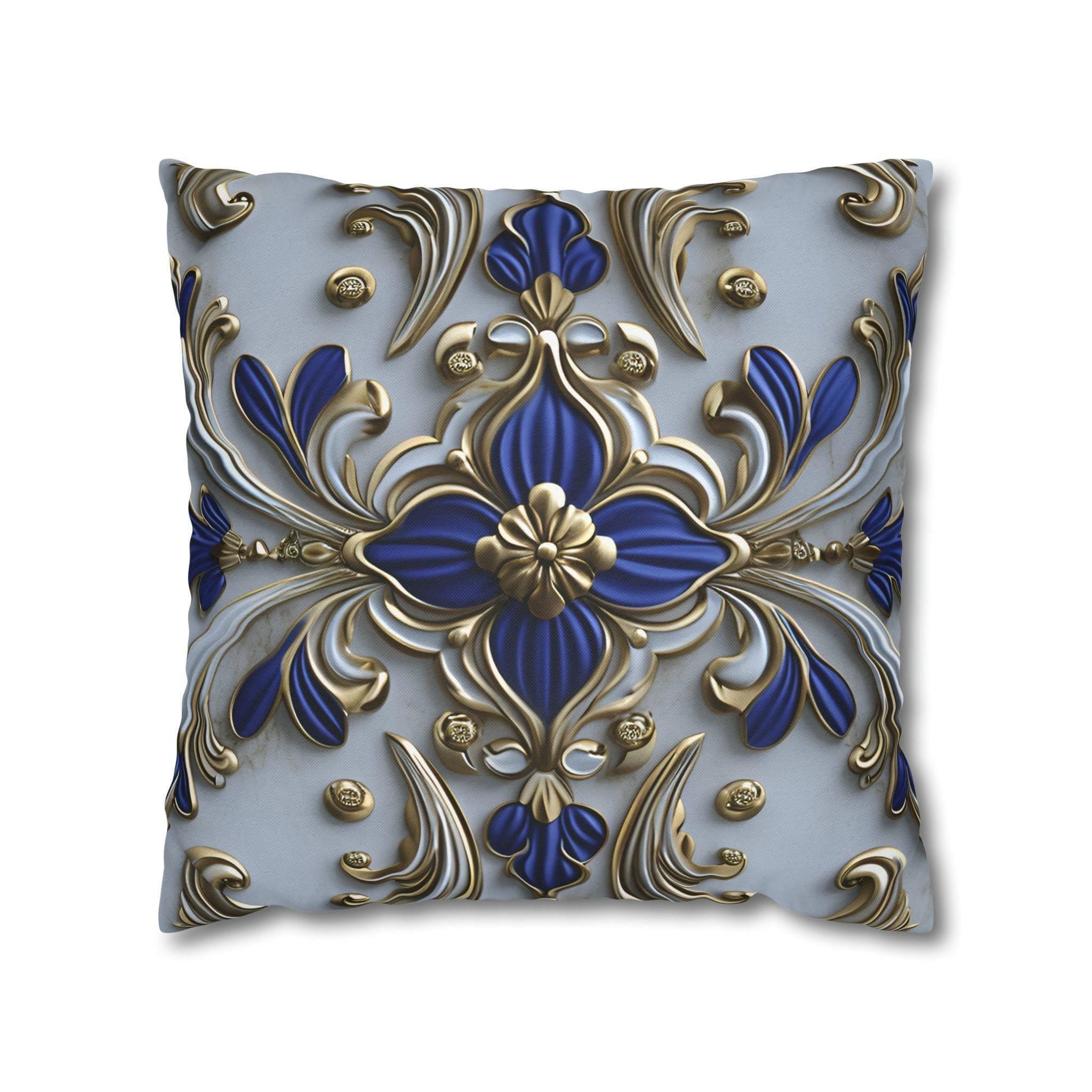 Baroque Floral Throw Pillow Cover: Cobalt Blue & Gold Accent