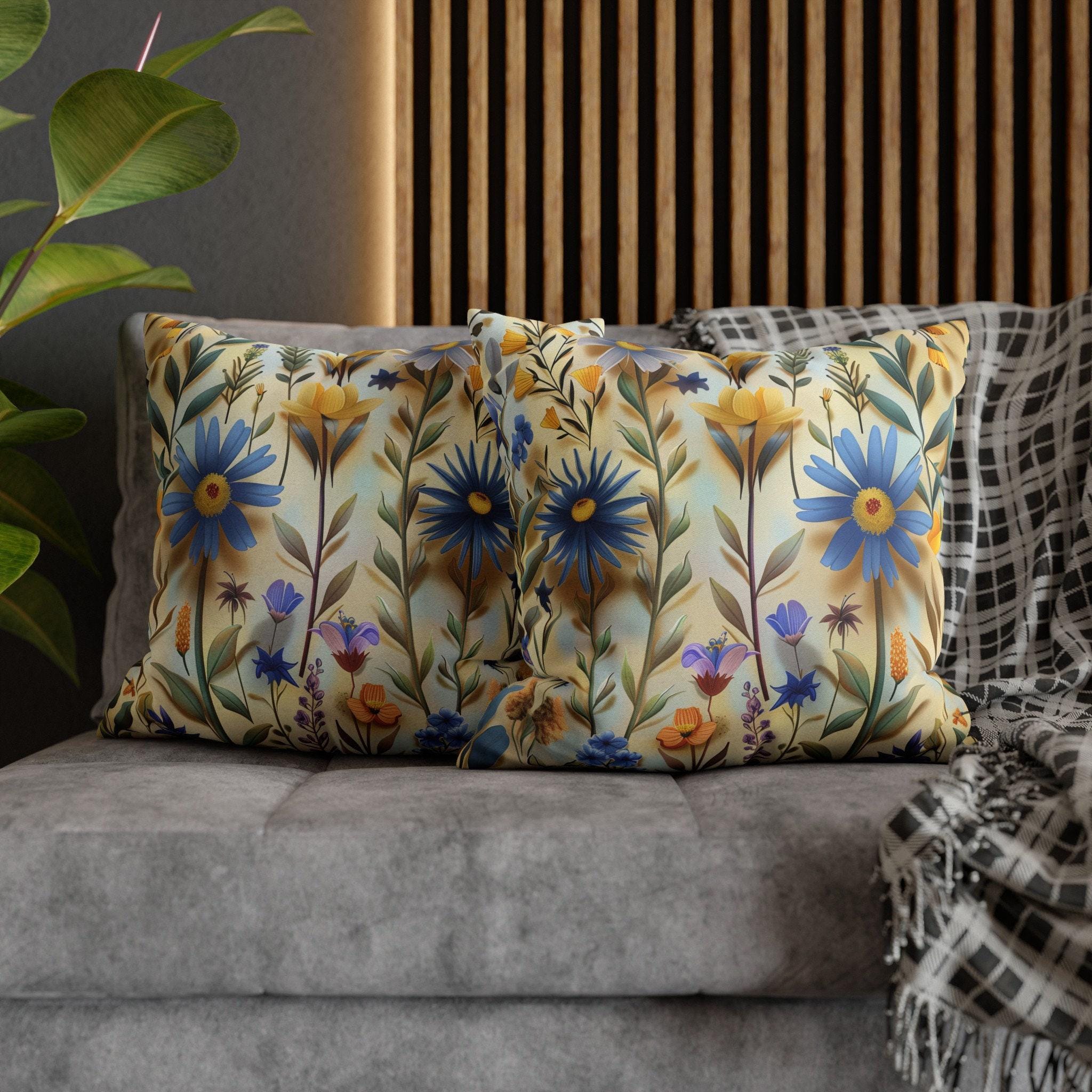 Wildflower Pillow Cover: Multicolored Floral Cottagecore Cushion