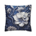 Porcelain-Style Blue Pillow Cover | Large White Blossoms Design | Chinoiserie Elegance for Home Decor