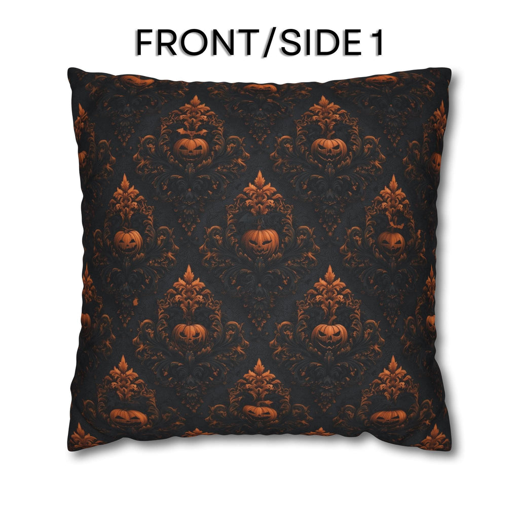 Gothic Halloween Pillow Cover: Jack-o-Lantern Damask in Black and Burnt Orange