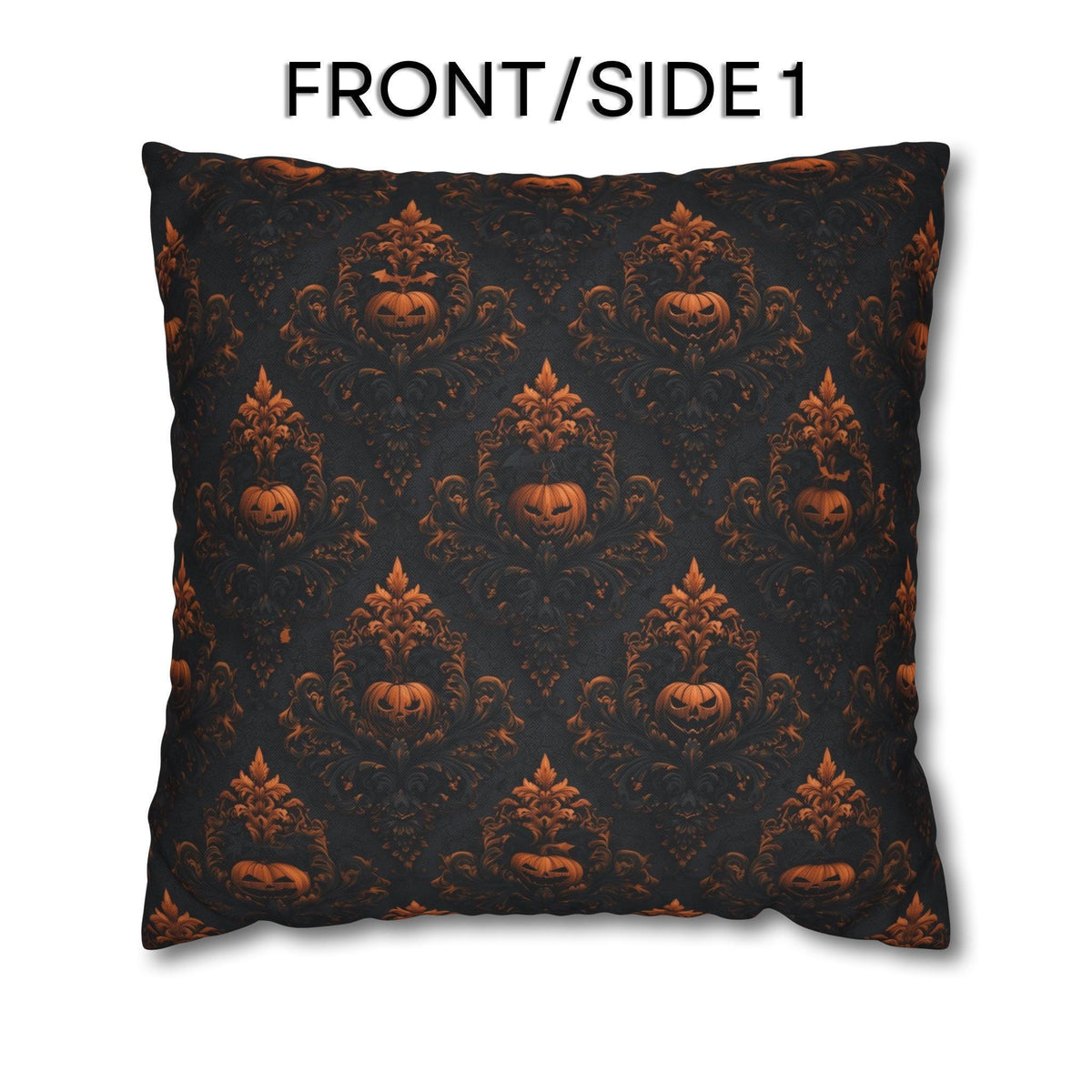 Gothic Halloween Pillow Cover: Jack-o-Lantern Damask in Black and Burnt Orange