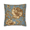 Floral Pillow Cover: Golden Roses on Blue - Soft Durable Fabric