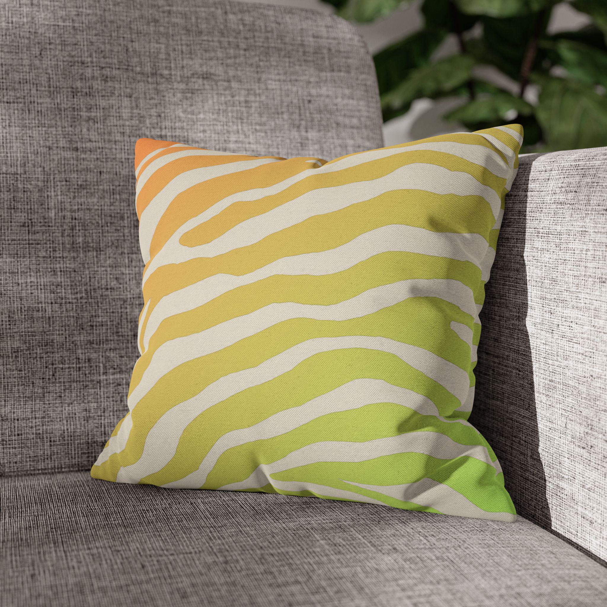 Vibrant Zebra Stripe Pillow Cover: Orange-Lime Gradient Safari Decor for Modern Living Spaces