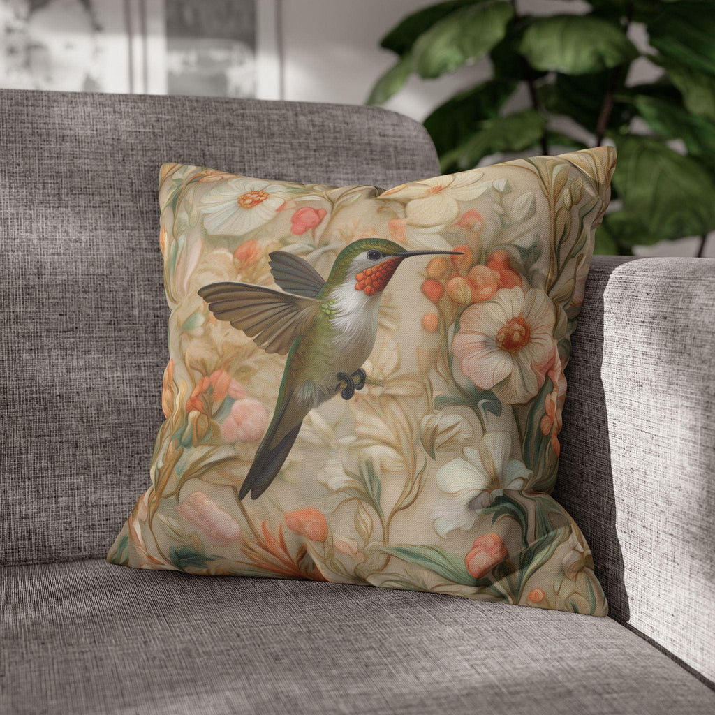 William Morris Hummingbird Pillow Cover: Peach Vintage Style Garden Cushion