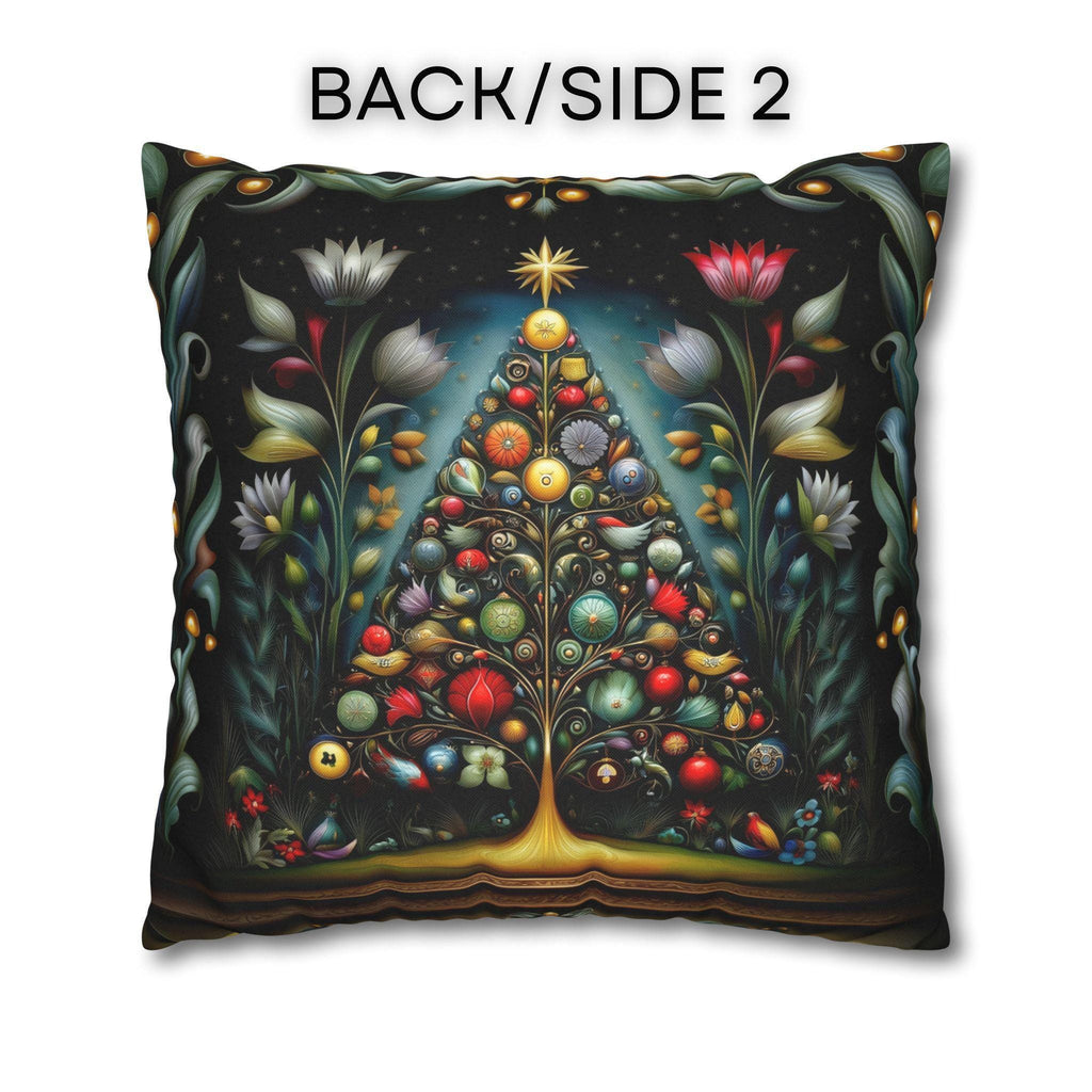 Jewel Tone Christmas Pillow Cover: Decorated Botanical Tree with Bright Ornaments and Florals