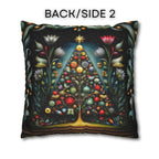 Jewel Tone Christmas Pillow Cover: Decorated Botanical Tree with Bright Ornaments and Florals