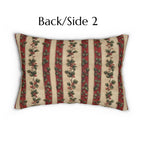 Striped Holly Christmas Lumbar PIllow: Red, Green, Cream Holiday Botanical Winter Decor