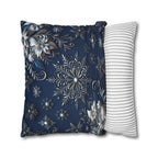 Winter Blue Silver Poinsettia Snowflake Pillowcase, Holiday Decor Square Throw Pillow Cover