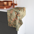 William Morris Botanical Hand Towel: Sage Blush Teal Hummingbird Arts & Crafts Design