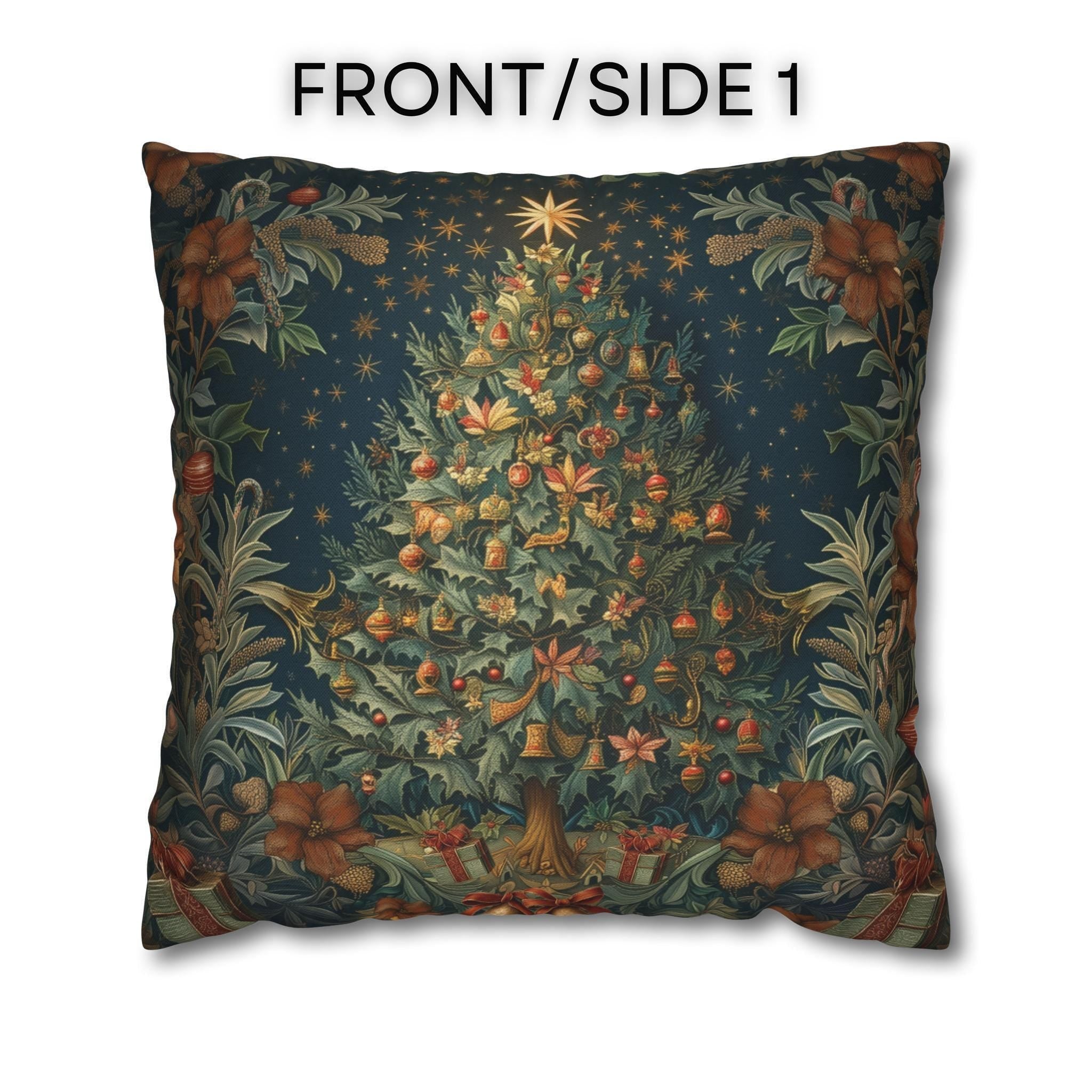 Elegant William Morris Inspired Christmas Tree Throw Pillow: Vintage Art Nouveau Holiday Home Decor