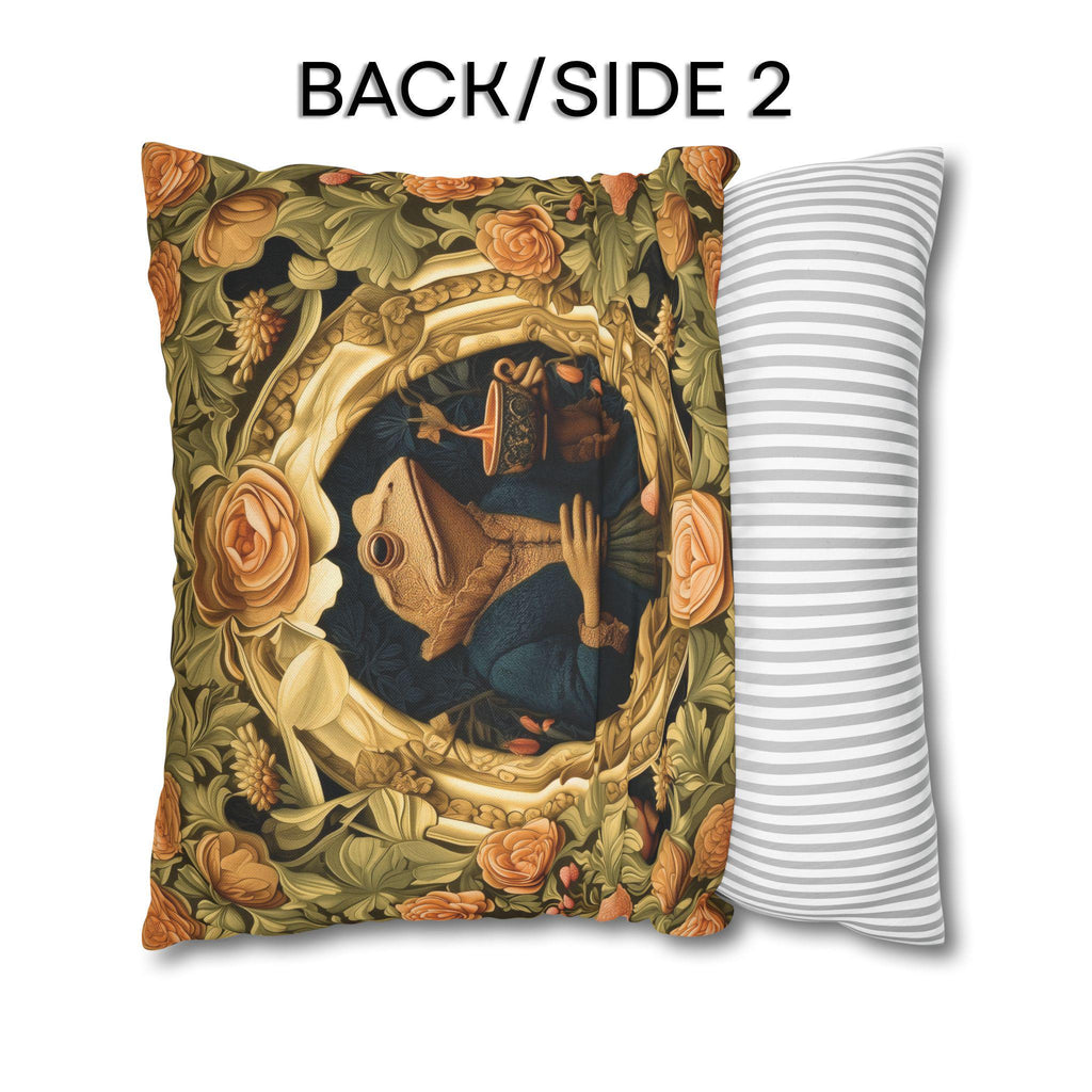 Ms. Martha Spills the Tea: William Morris Inspired Whimsical Frog Pillow Cover