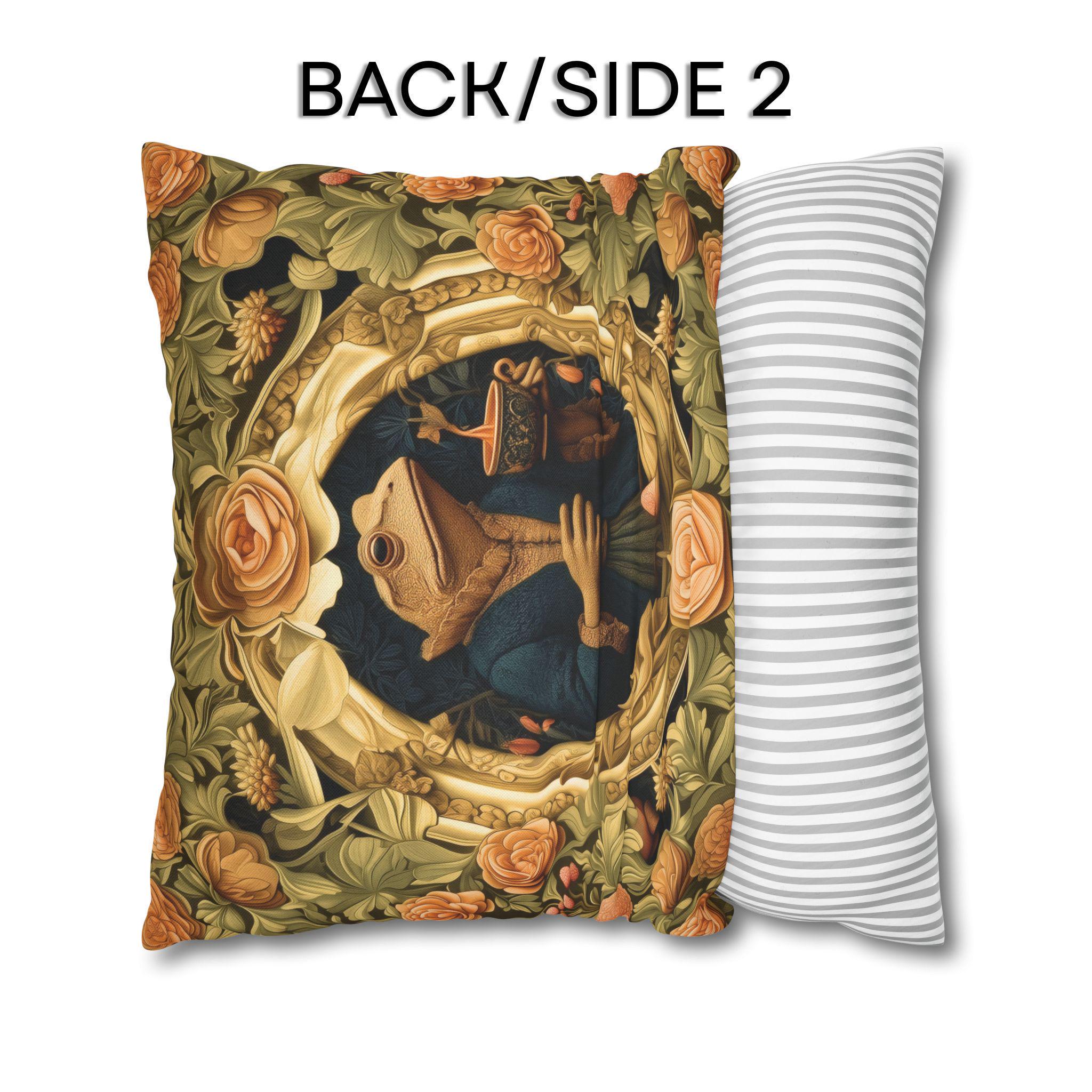 Ms. Martha Spills the Tea: William Morris Inspired Whimsical Frog Pillow Cover