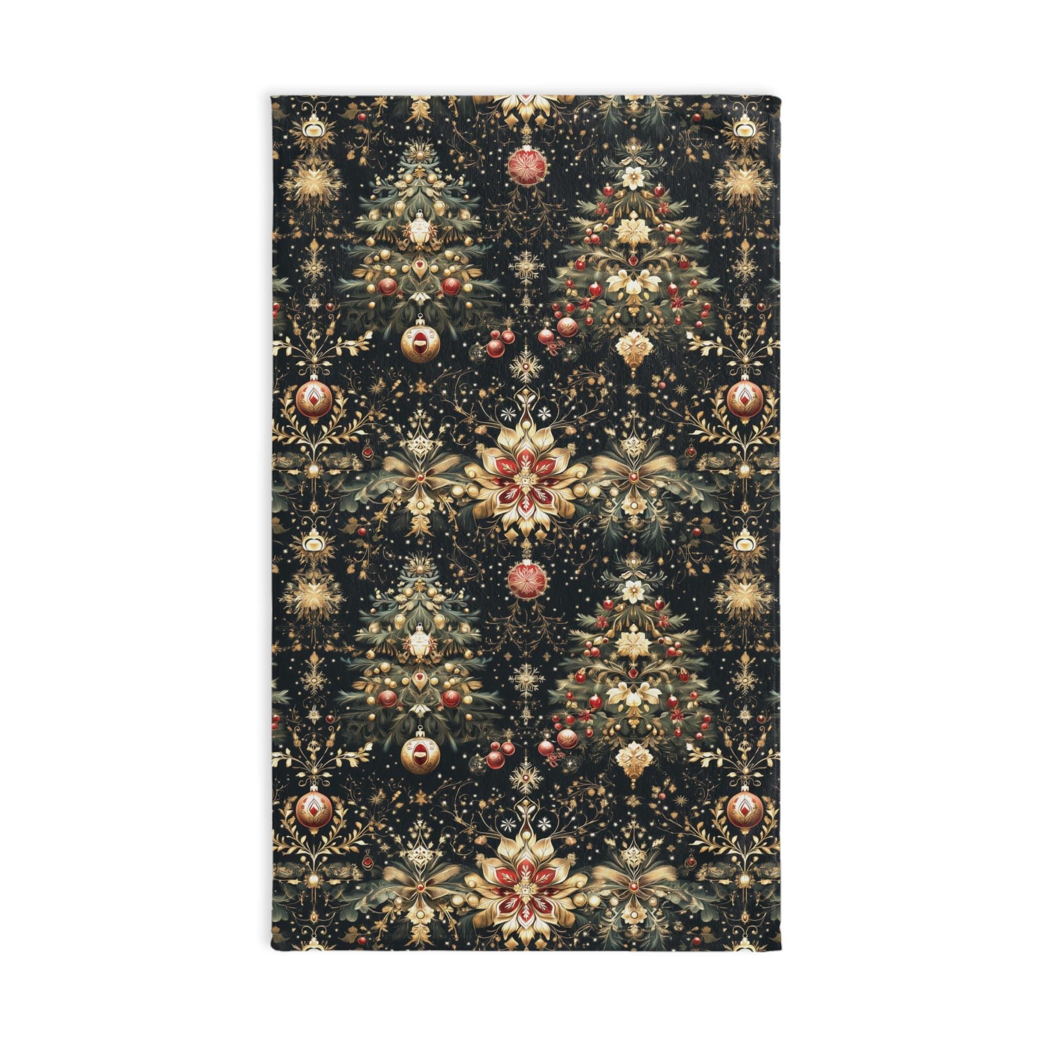 Christmas Tree Hand Towel: Luxe Gold Red & Green on Deep Charcoal Holiday Bath Decor