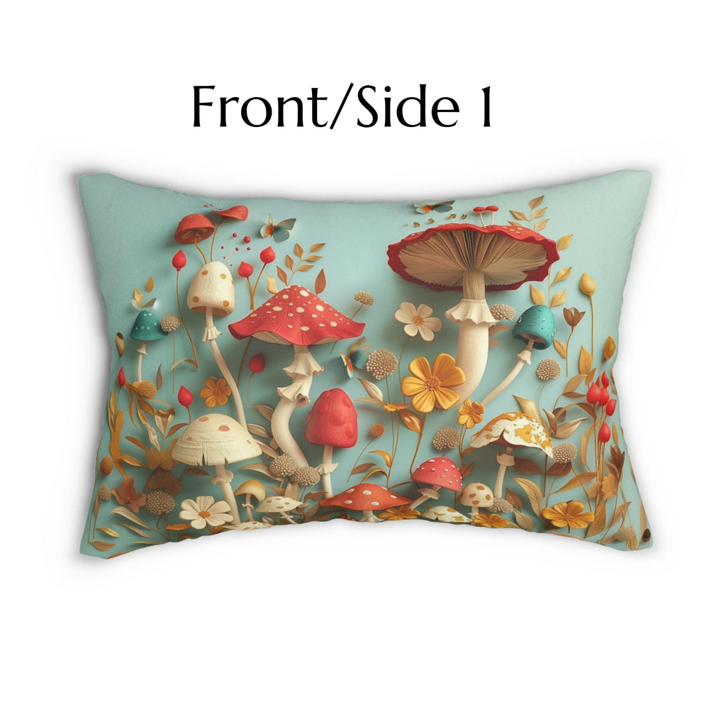 Mushroom Lumbar Throw Pillow: Magical Forest Whimsical Design