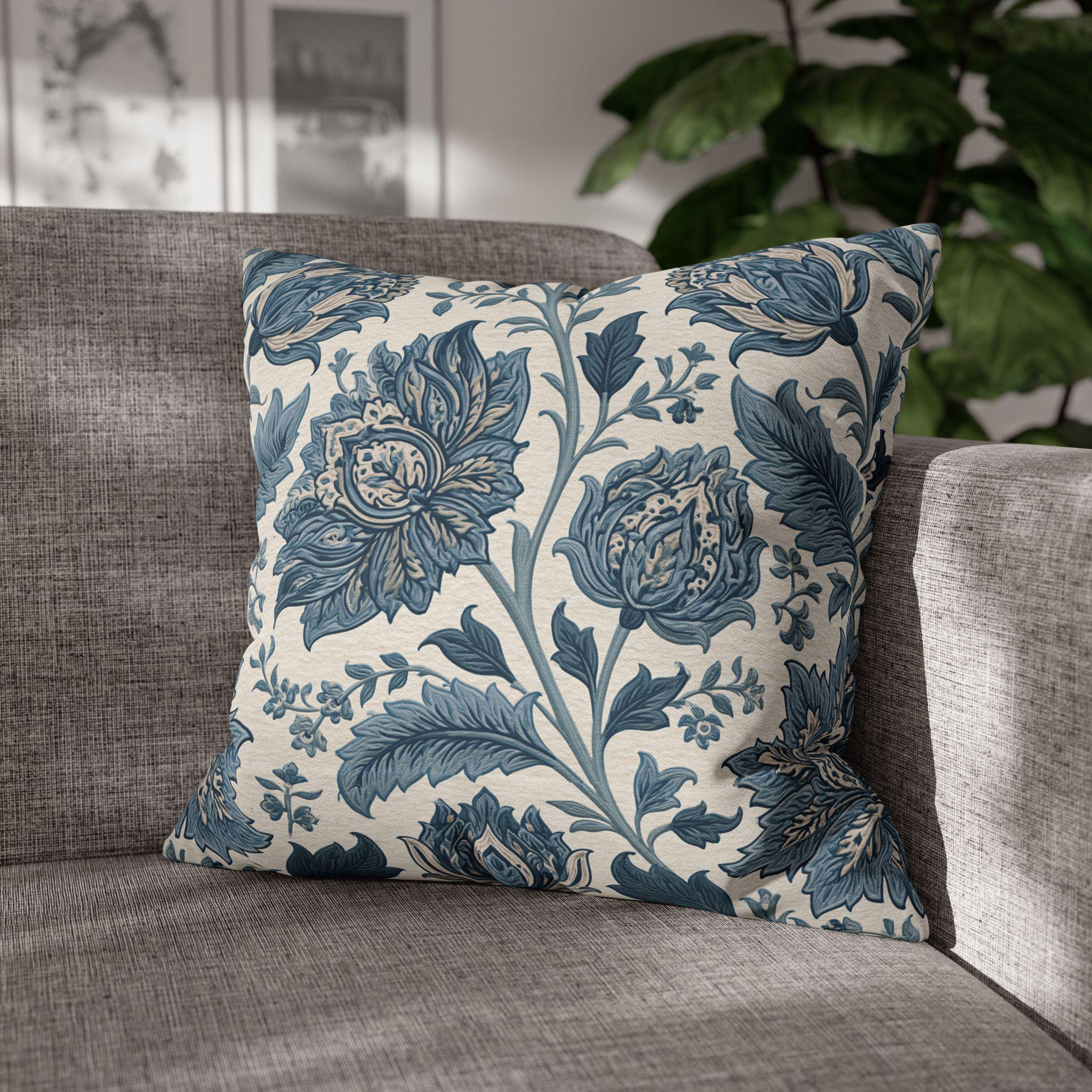 Blue Country Farmhouse Pillow Cover: William Morris Inspired Toile Floral Accent