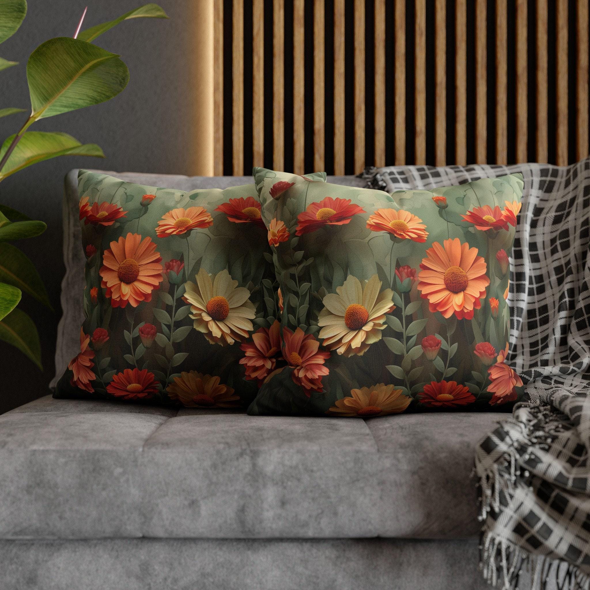 Vibrant Coneflower Floral Pillow Cover: 3D Realistic Nature-Inspired Cushion Case for Home Decor