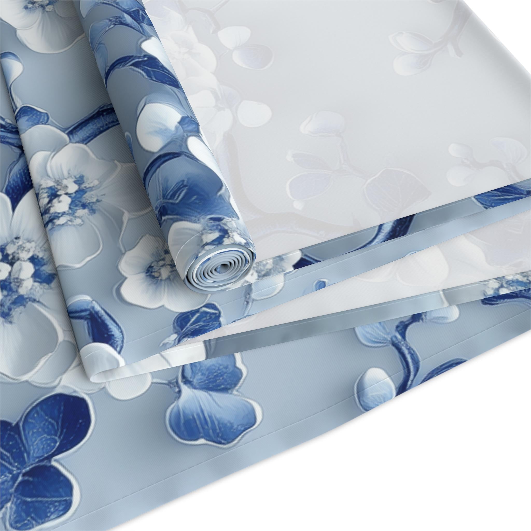 Chinoiserie Table Runner | Blue & White Cherry Blossoms | Elegant Floral Design
