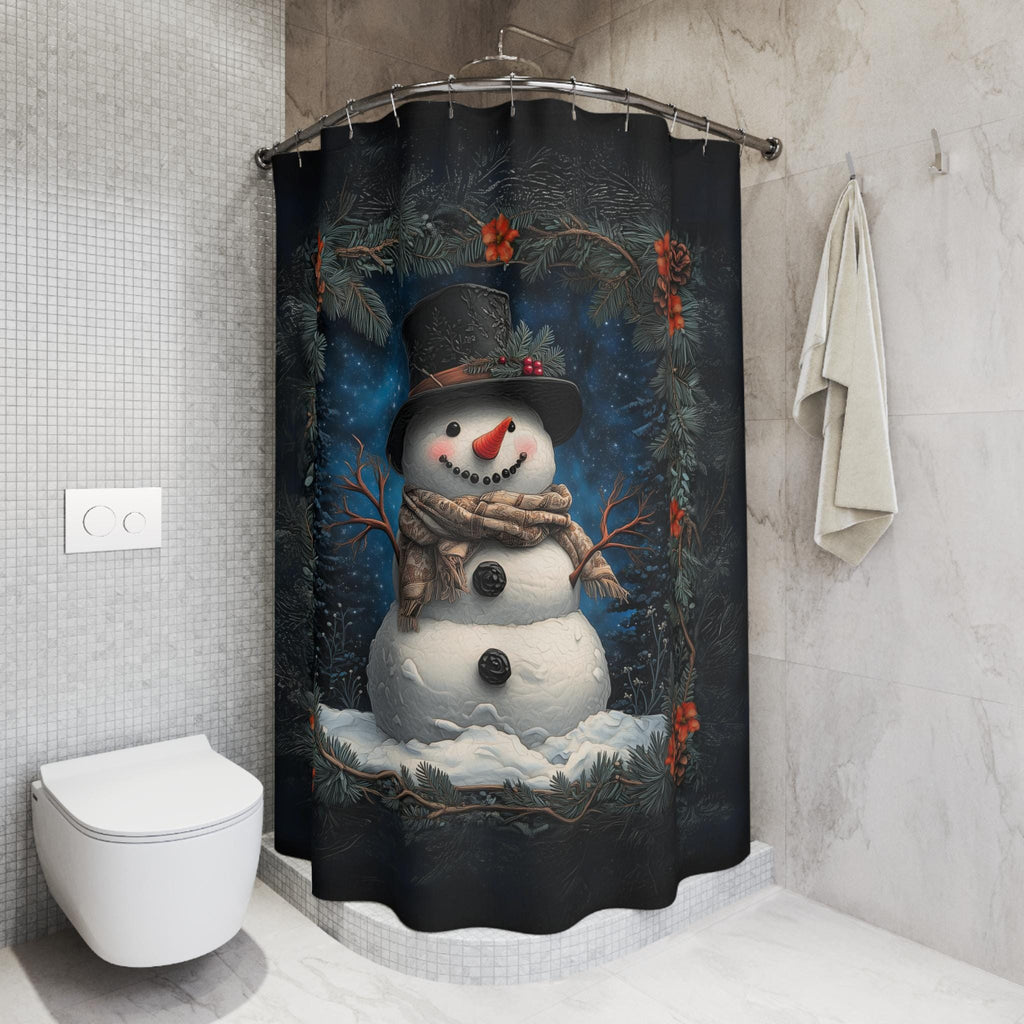 William Morris Inspired Snowman Shower Curtain: Christmas Winter Bath Decor