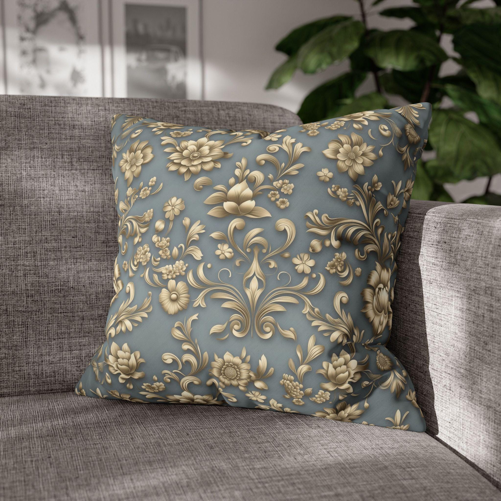 Gold Floral Damask Pillow Cover: Elegant Euro Sham Sizes