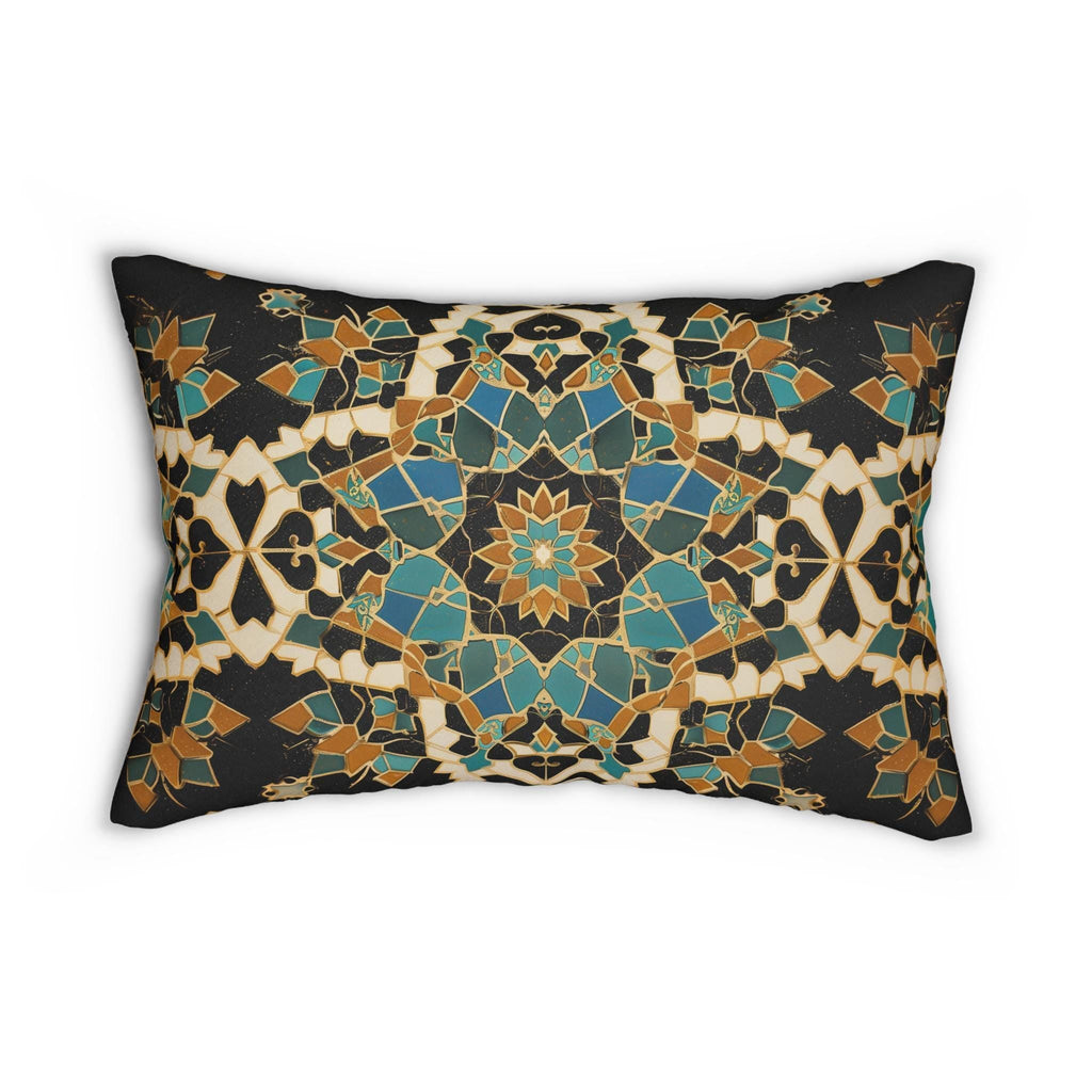 Moroccan Tilework Lumbar Pillow: Geometric Teal Cushion (20x14)