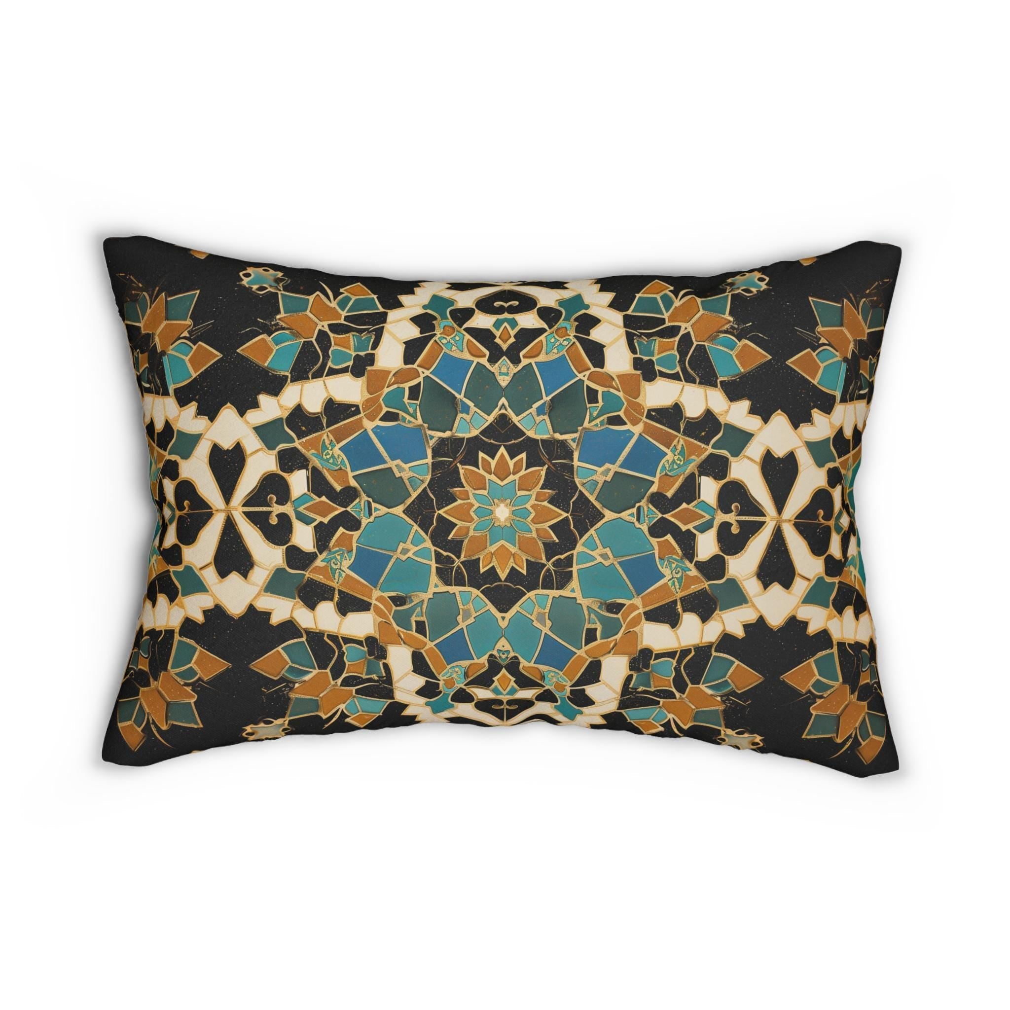 Moroccan Tilework Lumbar Pillow: Geometric Teal Cushion (20x14)