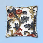 Luxurious Baroque-Inspired Floral Pillow Cover: Navy, Gold, Red on White Background