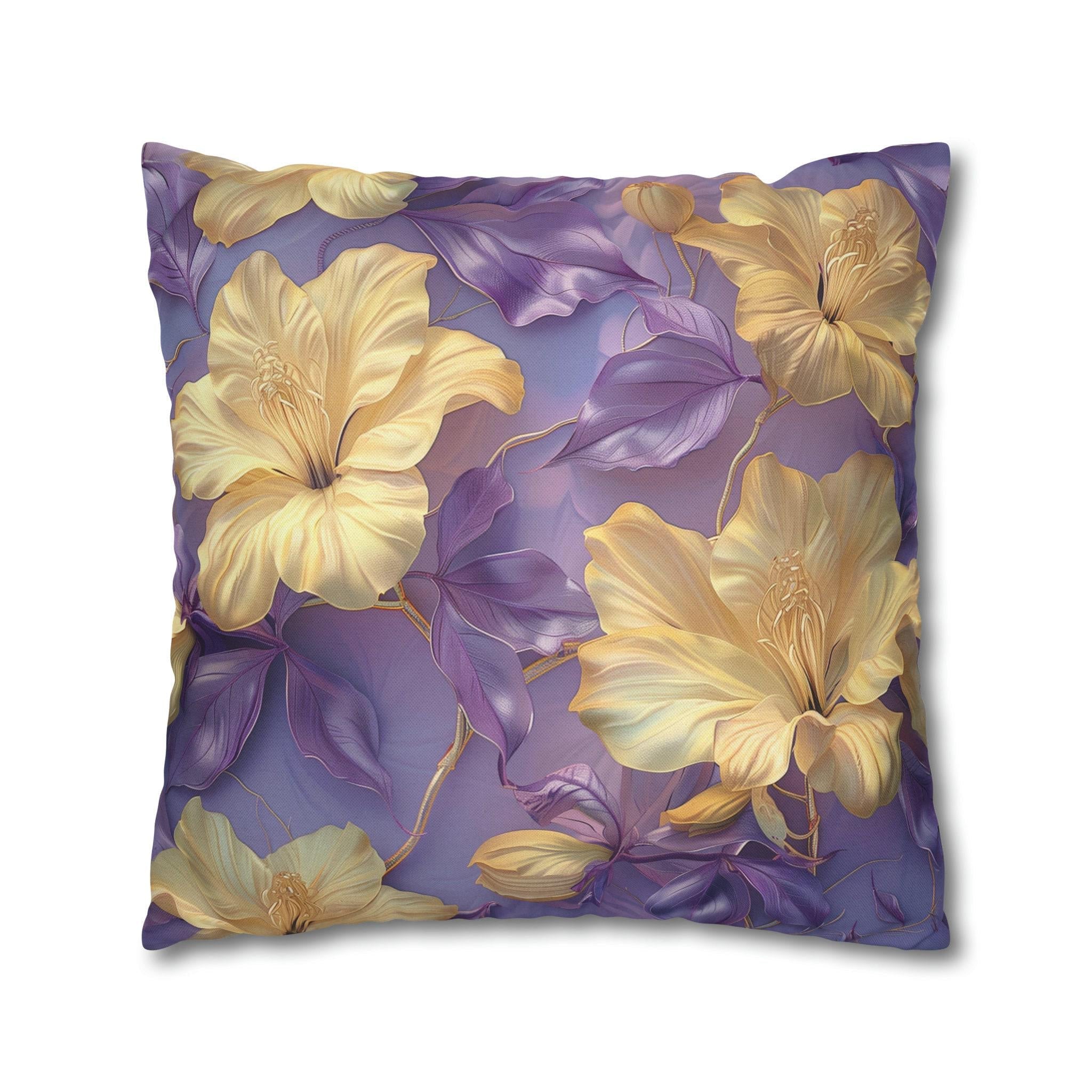 Tropical Hibiscus Floral Pillow Cover, Soft Purple Botanical Cushion