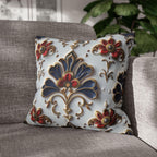 Baroque Floral Pillow Cover: Navy Blue, Gold & Red Accent