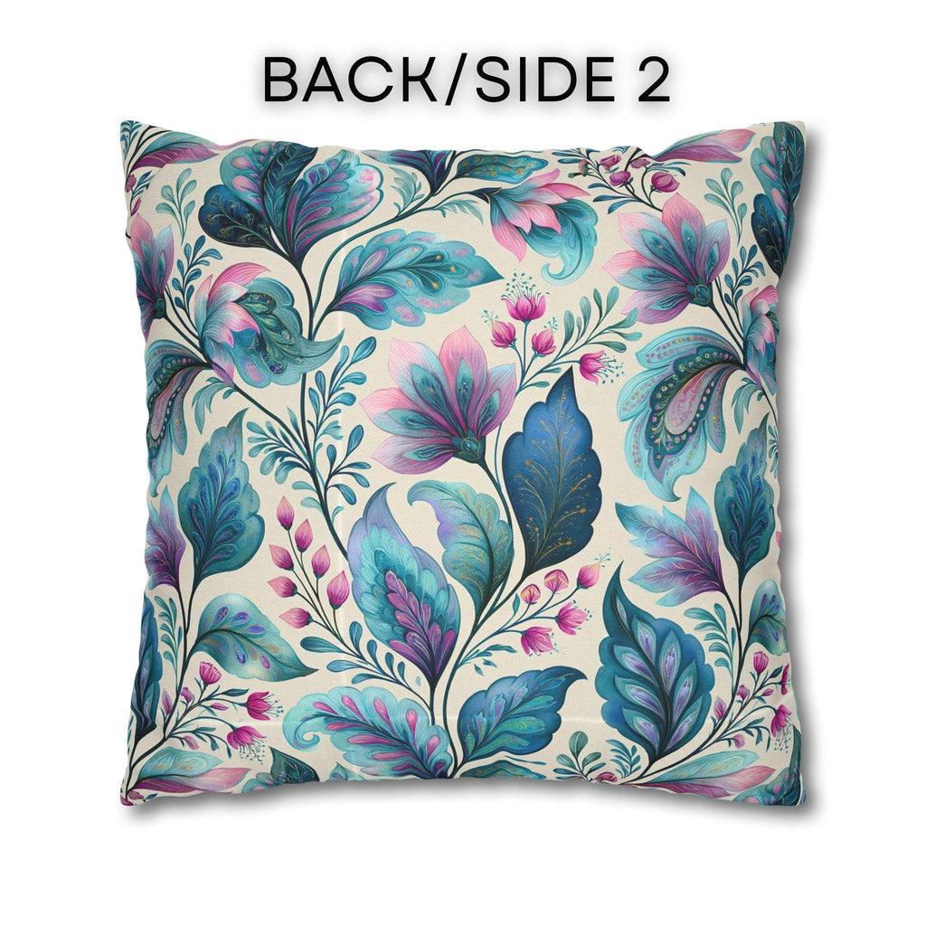 Botanical Paisley Pillow Cover: Watercolor Jewel Tone in Teal, Aqua, Violet and Pink