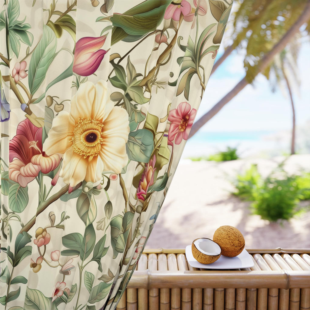Elegant William Morris Hummingbird Floral Window Curtain Panel - Green, Blue, Gold, Pink, Purple