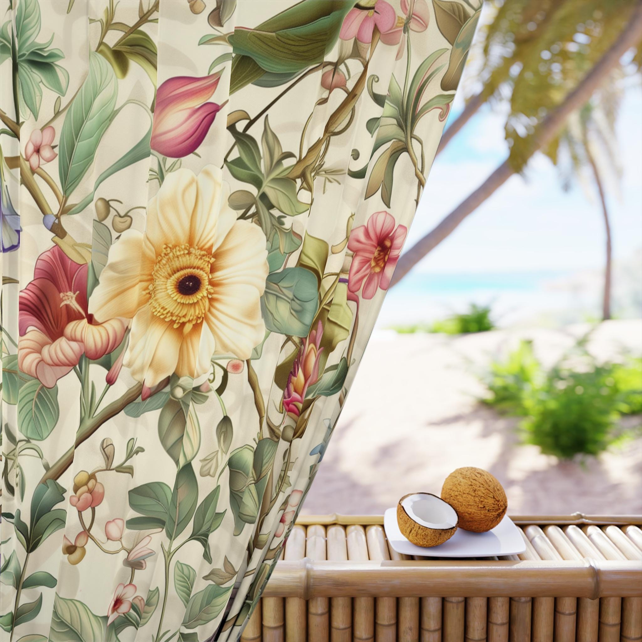 Elegant William Morris Hummingbird Floral Window Curtain Panel - Green, Blue, Gold, Pink, Purple