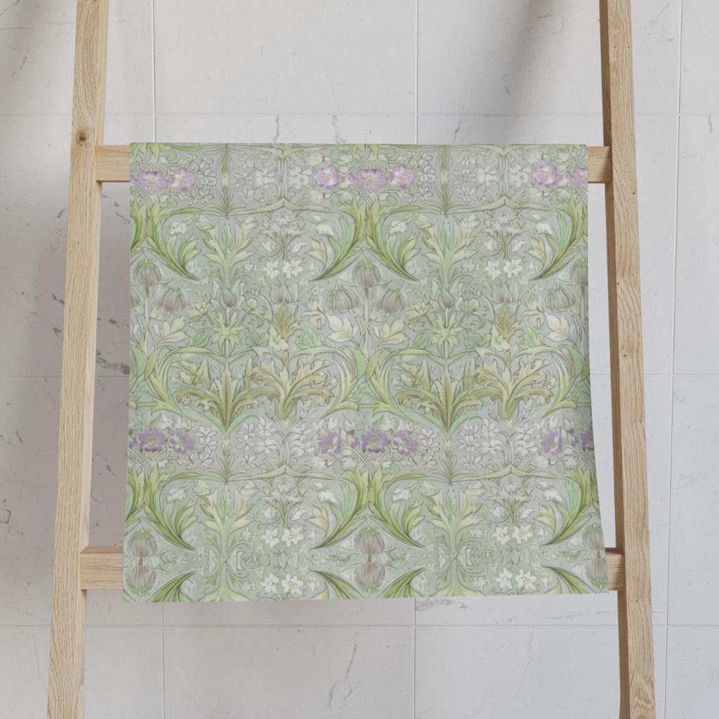 William Morris inspired Hand Towel: Soft Sage Botanical with Muted Lavender