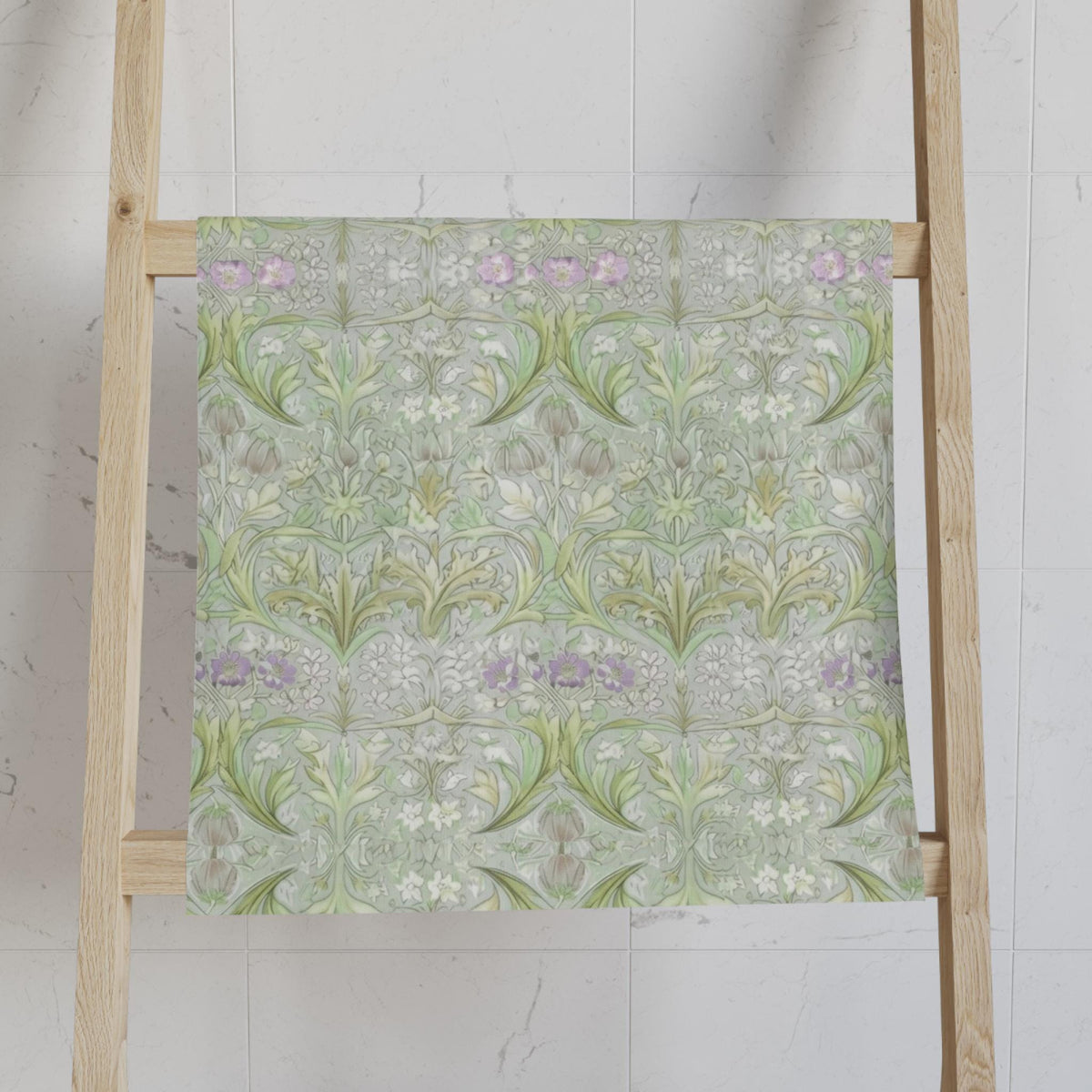 William Morris inspired Hand Towel: Soft Sage Botanical with Muted Lavender