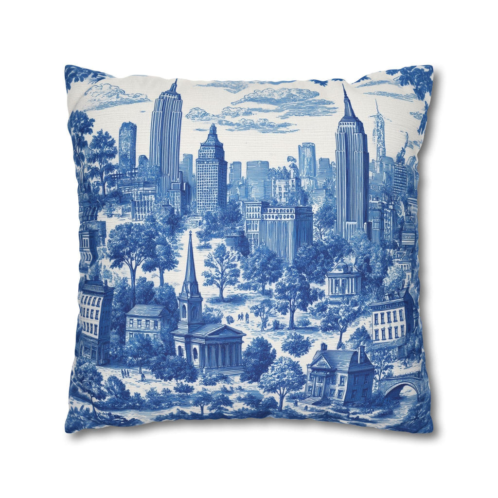 NYC Toile Pillow Cover: Blue & White French Country Urban Design