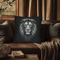 Midnight Mane Lion Pillow Cover: Ice-Blue Gaze Edition