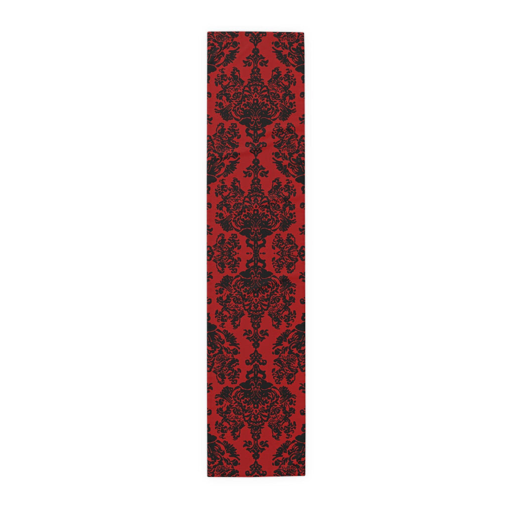 Elegant Gothic Damask Table Runner, Black & Crimson Vampire-Inspired Dining Decor for Romantic Ambiance