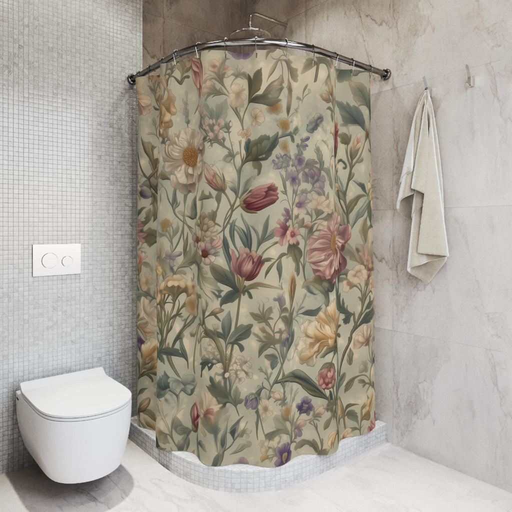 William Morris Botanical Shower Curtain: Vintage-Inspired Floral Tapestry in Soft Earthy Tones