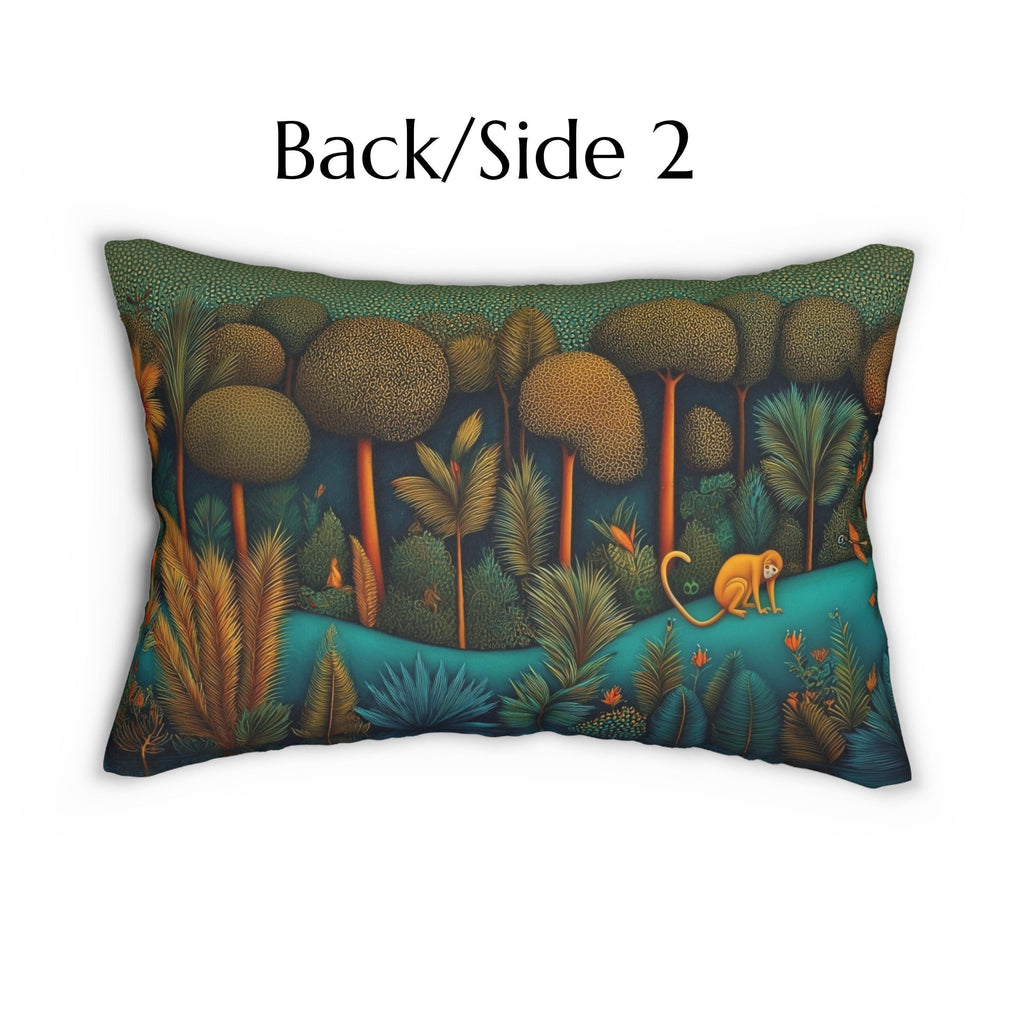 Monkey Jungle Safari Lumbar Pillow: Tropical Botanical Animal Decor