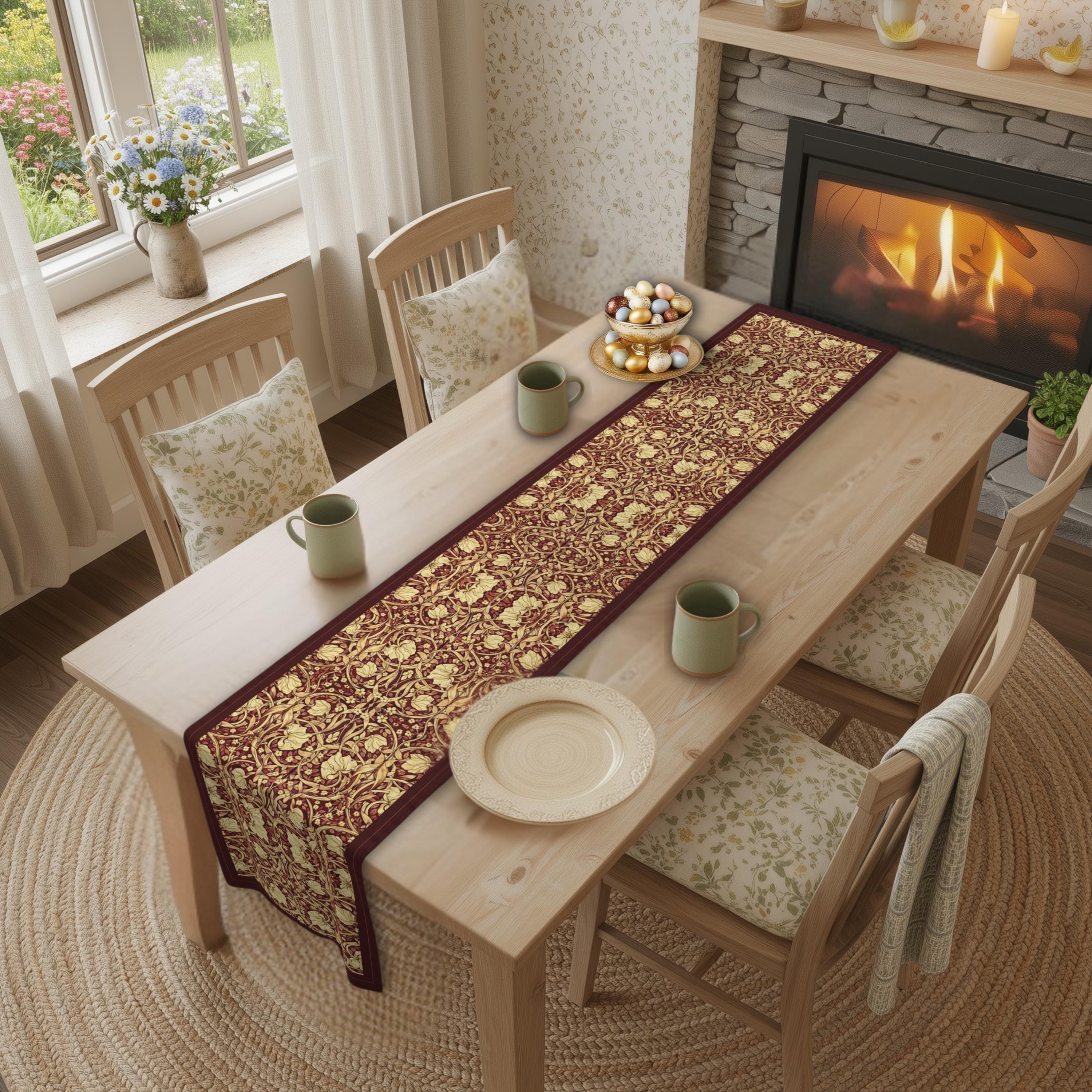 William Morris Table Runner: Burgundy and Champagne Vintage Pimpernel Reconstructed