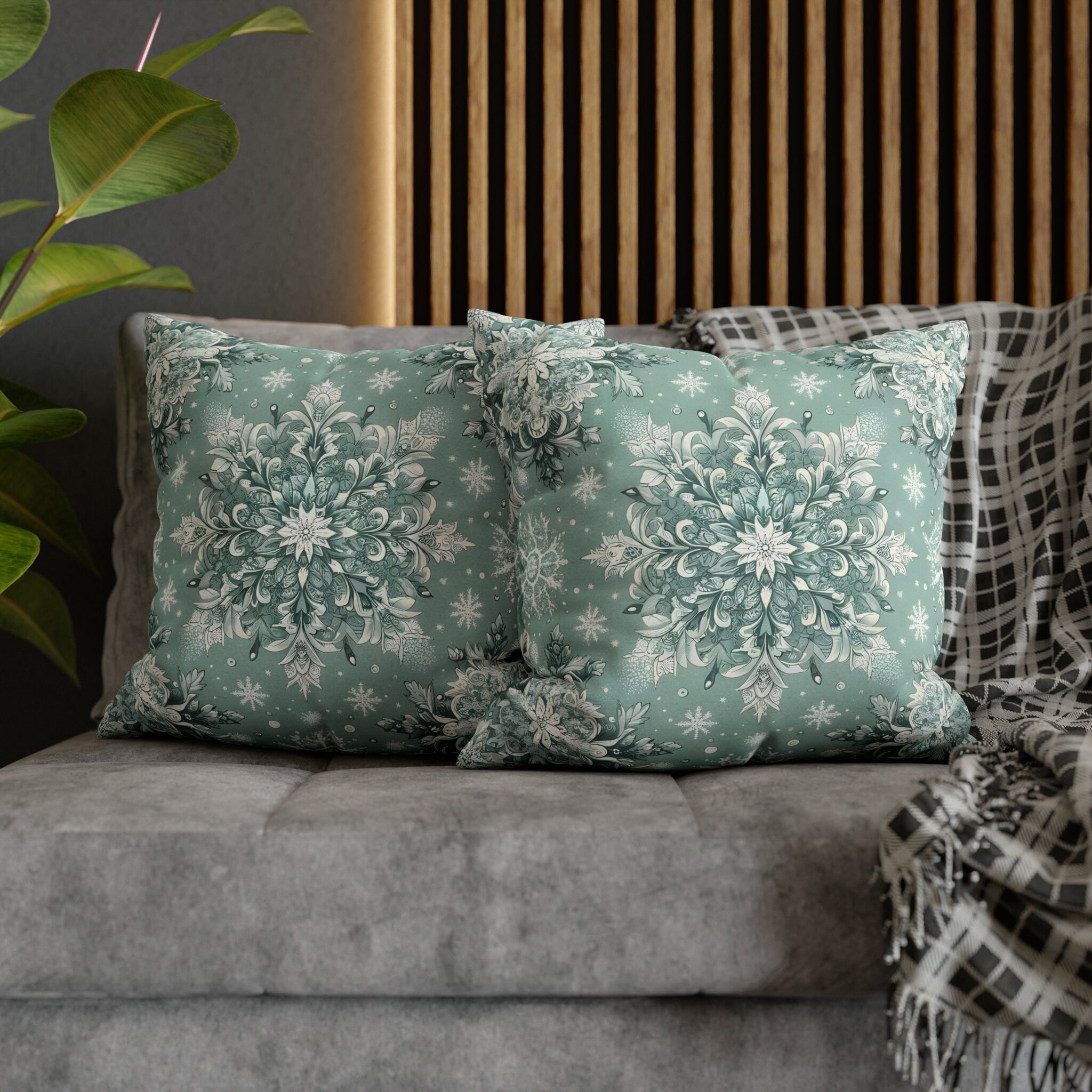 Vintage-Inspired Frosty Mint Snowflake Pillow Cover: Elegant Winter Home Decor with Intricate Design