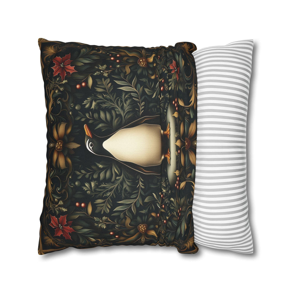 Christmas Penguin Pillow Cover: William Morris Inspired Holiday Cushion Case