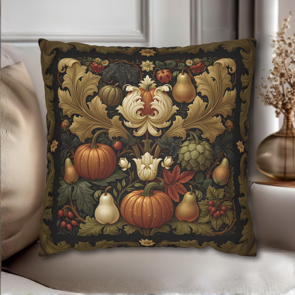 William Morris Inspired Fall Pillow Cover: Autumn Harvest Tapestry, Pumpkin, Pear & Gold