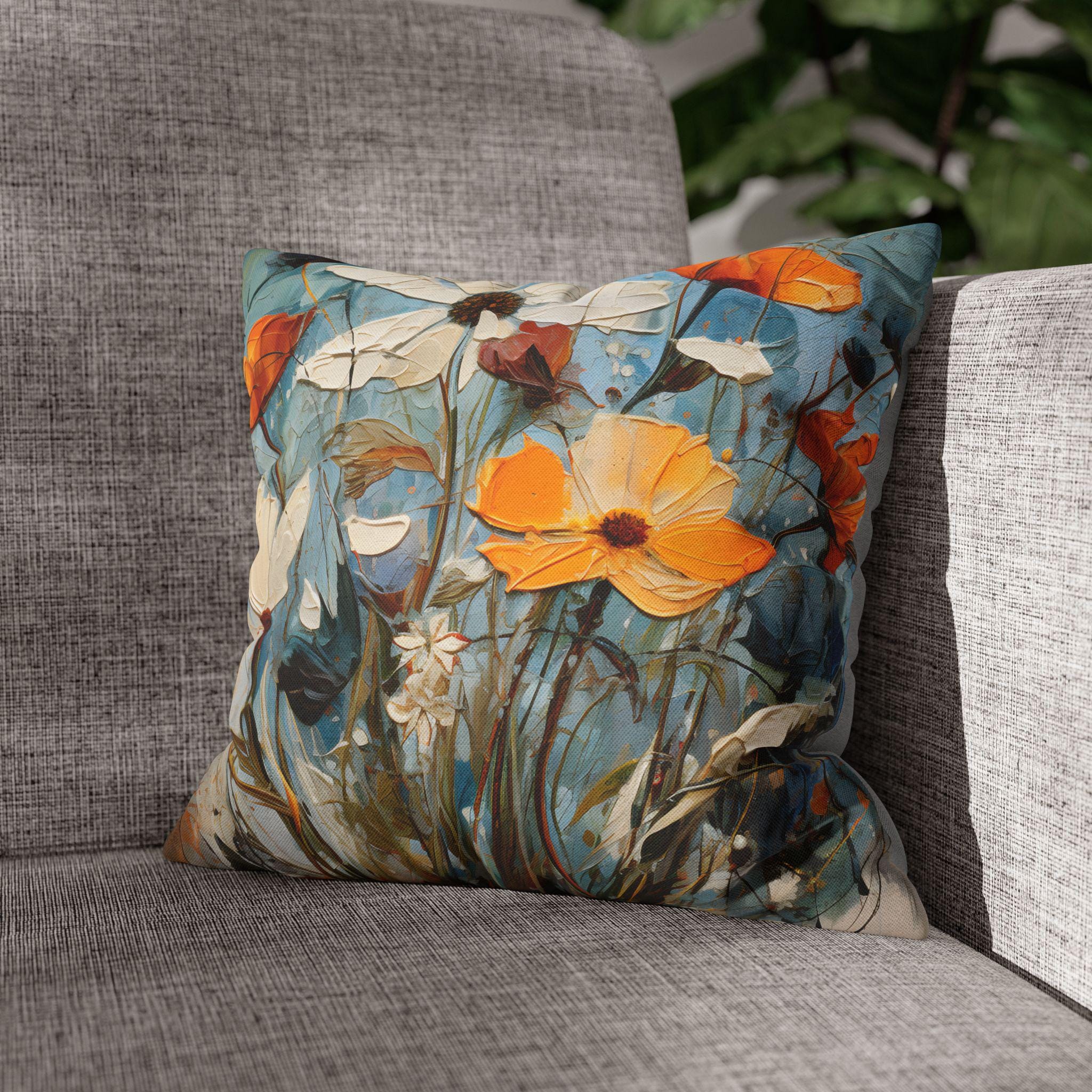 Vintage-Inspired Artistic Wildflower Pillow Cover: Oil Painting Style Floral Accent Cushion