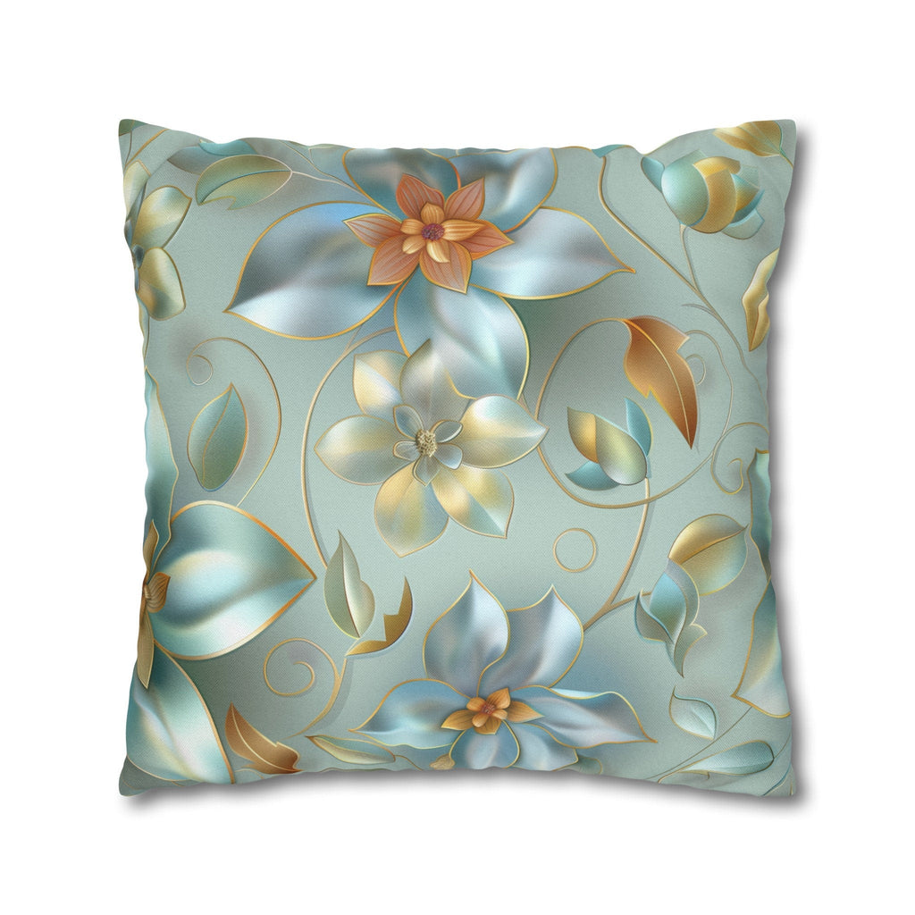 Floral Pillow Cover: Muted Teal Blue, Gold Magnolia Design