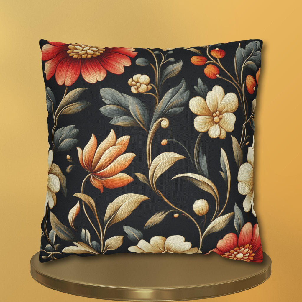 Botanical Autumn Pillow Cover, Vintage Style Floral Design