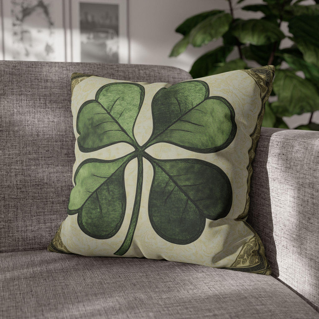 Vintage Style Four-Leaf Clover Pillowcase: St. Patrick's Day Victorian Shamrock Cushion Cover