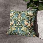 William Morris Inspired Pillow Cover: Teal Floral Botanical Cushion