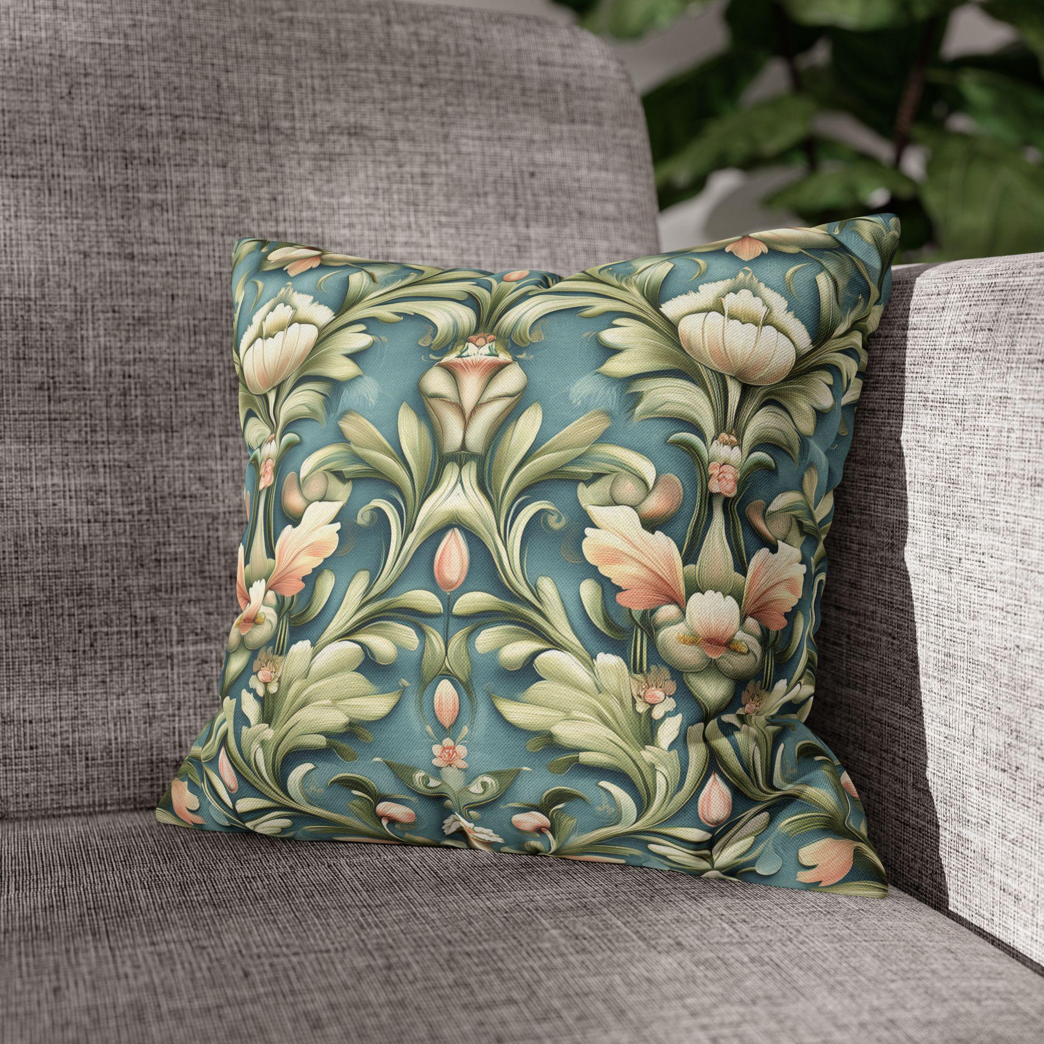 William Morris Inspired Pillow Cover: Teal Floral Botanical Cushion